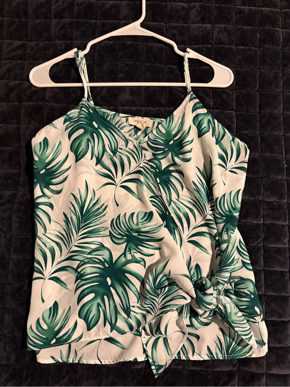 Tropical Leaf Print Tie-Hem Cami Top - Green